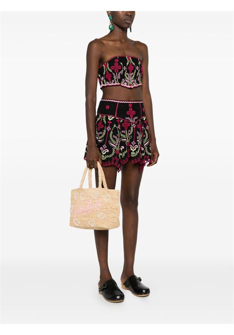 Beach midi bag in decorated raffia MC2 | RAFFIA BEACH MID-PEARL HEART1121 EMB